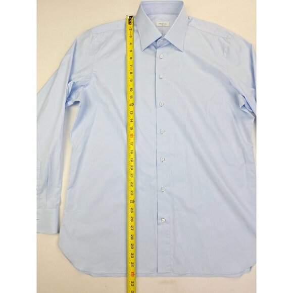 Marol Size 43/17 Mens Blue Long Sleeve Spread Collar Cotton Shirt Made in Italy - Picture 10 of 11